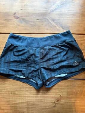 adidas Women's Navy Blue Striped Athletic Running Shorts